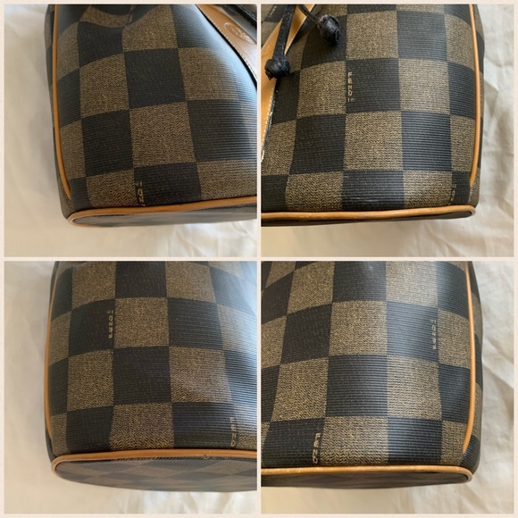 FENDI Bucket Drawstring Checkered Canvas Crossbody - Picture 7 of 8
